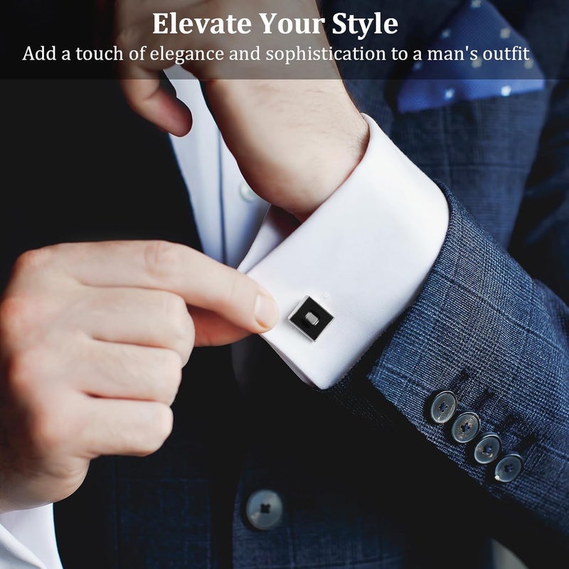 COMNICO 4 Pairs Cufflinks for Men Classic Tone Cuff Links Fashion Men Cufflinks Gold/Sliver Striped Disc Square Rectangle Cuff Links for Business Wedding Party Gift Box - Image 3